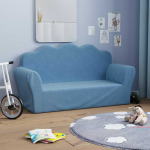 Vaiki&scaron;ka dvivietė sofa, mėlynos spalvos, mink&scaron;tas pliu&scaron;as