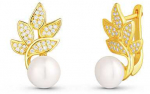 Jwl Luxury Pearls Gražūs paauksuoti auskarai su tikrais perlais ir cirkoniais JL0827