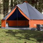 &Scaron;eimos palapinė, pilka ir oranžinė, a&scaron;tuonvietė, tipi
