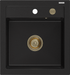 Granitinė virtuvinė plautuvė Mexen Vito su sifonu, Juodas+Gold, 520 x 490 mm