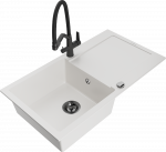 Granitinė virtuvinė plautuvė Mexen Leo su mai&scaron;ytuvu ir sifonu, Baltas+Juodas