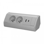 Orno Baldų lizdas 2x2P+Z, 2xUSB (tipas A+C; 2,4A), pilka ir sidabrinė