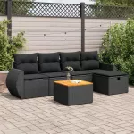 Lauko baldų komplektas Sofos komplektas su pagalvėlėmis, 6 dalių, juodas, poliratanas