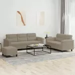 Sofa Sofos komplektas su pagalvėlėmis, 3 dalių, taupe, audinys