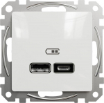Schneider Electric Sedna Design, USB A+C 2.4A įkrovimo lizdas, baltas