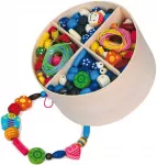 Viga Toys VIGA medinių karoliukų vėrimo rinkinys, 608 dalys, dėžutė