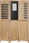 Homestyle4U Kambario pertvara, medinė 3 dalių juodos lentos privatumo ekranas-organizatorius, 120x2x170 cm, ruda