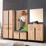 Homestyle4U Prie&scaron;kambario baldų komplektas, 5 dalių industrinio stiliaus, 240x195x35 cm, ruda