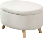 HOMCOM Suoliukas su daiktadėže, ovalus mink&scaron;tas suoliukas su dangčiu, aksomo i&scaron;vaizdos lovos suoliukas, skirtas prie&scaron;kambario miegamajam ir svetainei, medinės kojos 71 x 51,5 x 42 cm Smėlio spalvos