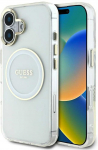 Originalus Dėklas GUESS IML Metal Colored Circle Classic Logo MagSafe skirtas Apple iPhone 16 baltos spalvos