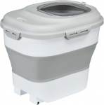 "PawHut" &scaron;unų maisto laikymo dėžė, 25 l sulankstoma maisto talpykla su matavimo taure, dubenėliu, &scaron;auk&scaron;tu &scaron;unims, kačių maisto laikymo dėžė su ratukais, skirta sausam maistui, pilka