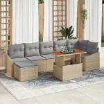 Lauko baldų komplektas Sodo Sofų Rinkinys su saugykla 8 pcs Smėlio Poli ratanas