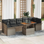 Lauko baldų komplektas Sodo Sofų Rinkinys su saugykla 8 pcs Pilka Poli ratanas