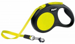 Flexi Naujas NEON, &Scaron;uo, I&scaron;traukiamas pavadėlis, Juodas, Geltonas, Juosta, 15 kg, 5 m