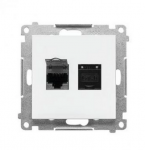 Kontakt Simon T62E.01/111 Simon 55 Dvigubas kompiuterio lizdas RJ45 6 kategorija, ekranuotas su apsauga nuo dulkių (modulis) Matinės baltos spalvos T62E.01/111