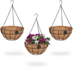 Relaxdays Bonideco Rinkinys i&scaron; 3 kabančių vazonų 48x31cm., juodos/&scaron;viesiai rudos/sidabrinės spalvos