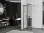 Walk-in du&scaron;o sienelė Mexen Kioto+ su lentynėle, Rose Gold/Juodas ra&scaron;tas, 70 x 200 cm