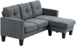 HOMCOM kampinė sofa-lova su keičiama chaise longue dalimi, L formos kampinis mink&scaron;tasuolis su spyruoklių pagrindu, didelio tankio putplasčiu, lino audinio i&scaron;vaizda svetainei, miegamajam, tamsiai pilka