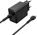 Telefono įkroviklis Hoco USB A + USB C QC3.0 PD AFC 3A 30W + laidas USB C į USB C N71 juodas