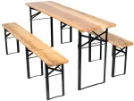 Lauko baldų komplektas Medinis plieno stalas + 2 suolai 170 cm, alaus sodo baldai, sulankstomas lauko stalas, i&scaron;kylų stalas su suolais, sulankstomi suolai