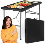 Sulankstomas stalas-lagaminas, 122 cm, juodas, neper&scaron;lampamas, renginiams, ne&scaron;iojamas, piknikui, i&scaron;kylai, lauko prekybai