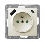 Ospel GP-1YZPUSBAC/m/27 IMPRESJA Viengubas lizdas su įžeminimu ir srovės kelio skląsčiais, su USB įkrovikliu A+C, ekru GP-1YZPUSBAC/m/27