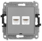Karlik Elektrotechnik 27IGKBO-2 ICON Dvigubas kompiuterio lizdo mechanizmas 2xRJ45, kat. 5e, 8 kontaktų, be apra&scaron;ymo lauko matinis pilkas 27IGKBO-2