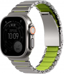 Dirželis UNIQ Strova Flex do Apple Watch 44/45/46/49mm Series 1/2/3/4/5/6/7/8/9/10/11/SE/SE2/SE3/Ultra/Ultra 2/Ultra 3 sidabrinė ir &scaron;viesiai žalia