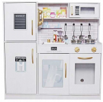 MEDINĖ VIRTUVĖ VAIKAMS VIRYKLĖ PRIEDAI STALAI PUODAI LED &Scaron;VIESA