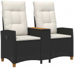 Reclining Bench with Table Juoda ir kreminė balta poliratanas