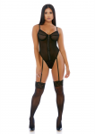 Forplay Fantasy Lingerie Nightly Hook Up Mesh Teddy XL with Garter Straps