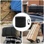 Bungee virvės su kabliukais 8 mm Juoda PP ir guma
