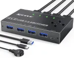 MLEEDA USB 3.0 KVM jungiklis 4 kompiuteriams ir 4 USB prievadams, su nuotoliniu valdikliu, KC-434