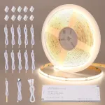 Benlun 12 V Cob led juosta grindų spintelių ap&scaron;vietimui virtuvėje 10 m, kerpama 4000 K natūralios baltos spalvos led juosta lipni su reguliatoriumi ir maitinimo &scaron;altiniu spintelių ap&scaron;vietimui, akustinėms plok&scaron;tėms, spintelėms