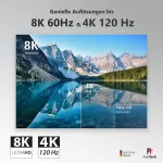 Feintech 8k Hdmi &scaron;viesolaidinis kabelis 20 m, 4k 120hz, 1440p 144hz, skirtas Hdmi 2.1 žaidimams, Hdmi kabelis Ps5 XBOX Pc Tv, 48 Gbps, palaiko Earc, Cec, Vrr, Hdr, Dolby Atmos, 3d, Vmi90200