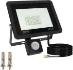 Led prožektorius su judesio davikliu, 30w, 6000k, 3000lm, atsparus vandeniui Ip66