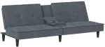 Fotelis Sofa-lova su puodelių laikikliais, tamsiai pilka, aksomas