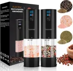 Elektrinis druskos ir pipirų malūnėlių rinkinys i&scaron; 2 (led ekranas, įkraunamas, reguliuojamas rupumo keramikinis malūnėlis, 120 ml talpa) prieskonių malūnėlis electric (juodas, 2 vnt.)