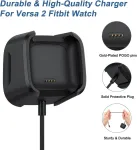 Oumida įkrovimo laidas, suderinamas su Fitbit Versa 2 įkrovikliu, 96 cm / 3,14 pėdos Usb C įkrovimo stotelės laidas, skirtas Fitbit Versa 2 (juodas)