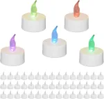 Relaxdays spalvą keičiančios Led arbatinės žvakutės, 50 vnt., elektrinės žvakės be liepsnos, a x sk 4,5 x 3,5 cm, baltas plastikas