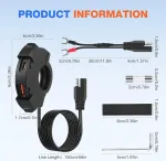 Dajasd usb lizdas motociklui, 12 v usb c lizdas, dvigubas usb motociklo automobilinis įkroviklis, 48 w qc3.0 usb-a ir pd type-c motociklo lizdas 12 v/24 v kemperiui automobiliui valčiai