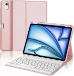 Sengbirch Ipad Air 11 colių (m2) 6-osios kartos 2024 klaviatūros dėklas, nuimama itali&scaron;ka Bluetooth klaviatūra, skirta Ipad Air 6 11 colių 2024, &scaron;viesiai rožinė