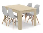 Stalas su kėdėmis svetainei, valgomajam, virtuvei, loft stiliaus, 4 pilkos kėdės