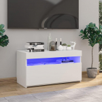 TV staliukas Televizoriaus spintelė su LED, balta, 75x35x40cm, blizgi