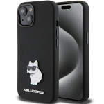 Dėklas Karl Lagerfeld Silicone Choupette Metal Pin - Apple iPhone 15 Case Juodas