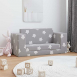 Vaiki&scaron;ka dvivietė sofa-lova, pilka, pliu&scaron;as, su žvaigždėmis