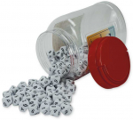 Dėlionė TimeTEX 10-ies plok&scaron;tumų kauliukų rinkinys plastikiniame inde, ta&scaron;kai "0-9", balti, 100 vnt. (TT93602)