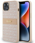 Apple iPhone 13 / 14 / 15 DKNY odinis dėklas Mono Stripe & Metal Logo (DKHCP14SPRTHSLP) rožinės spalvos
