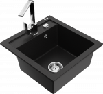 Granitinė virtuvinė plautuvė Mexen Vito su mai&scaron;ytuvu ir sifonu, Juodas+Chrome