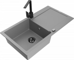 Granitinė virtuvinė plautuvė Mexen Leo su mai&scaron;ytuvu ir sifonu, Pilkas+Juodas